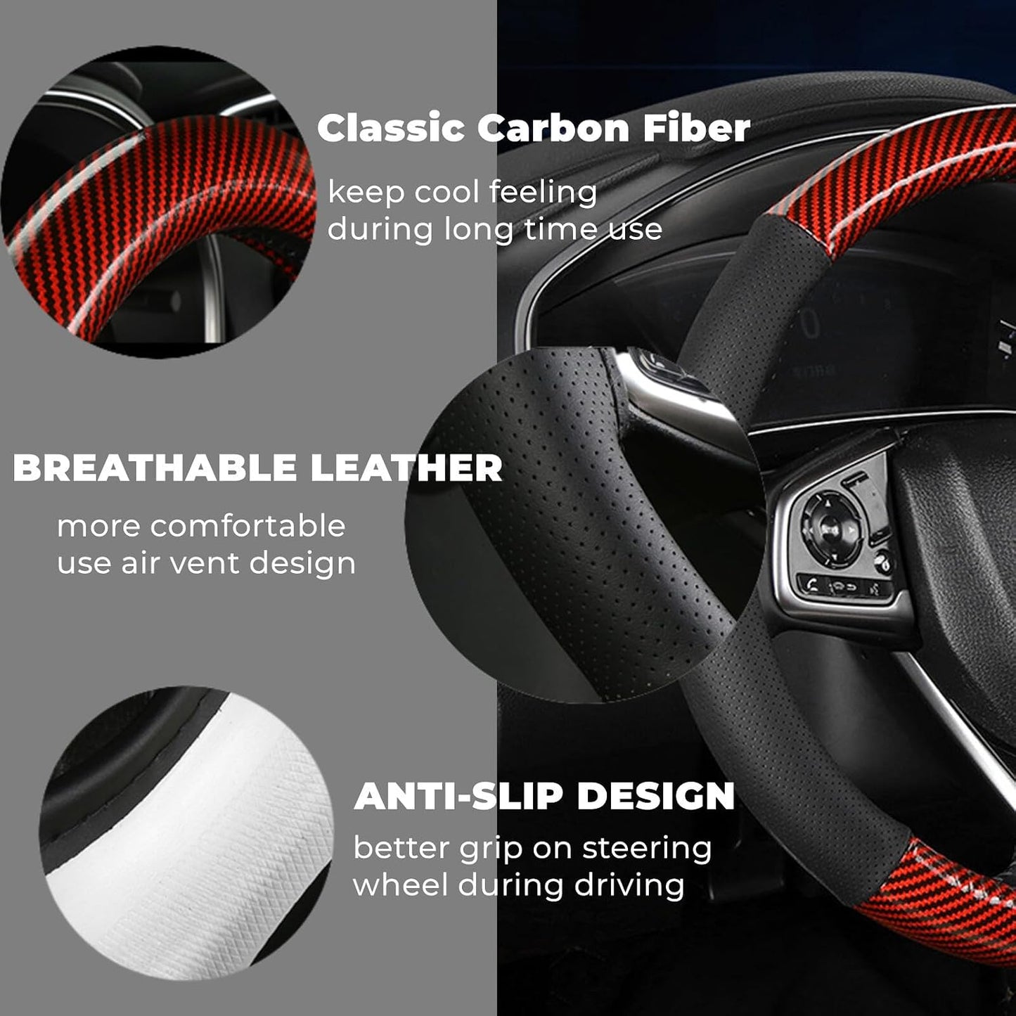 ya 4 8.24 baidi Carbon Fiber Steering Wheel Cover 14.5''-15'' Universal Waterfroof Anti-Slip