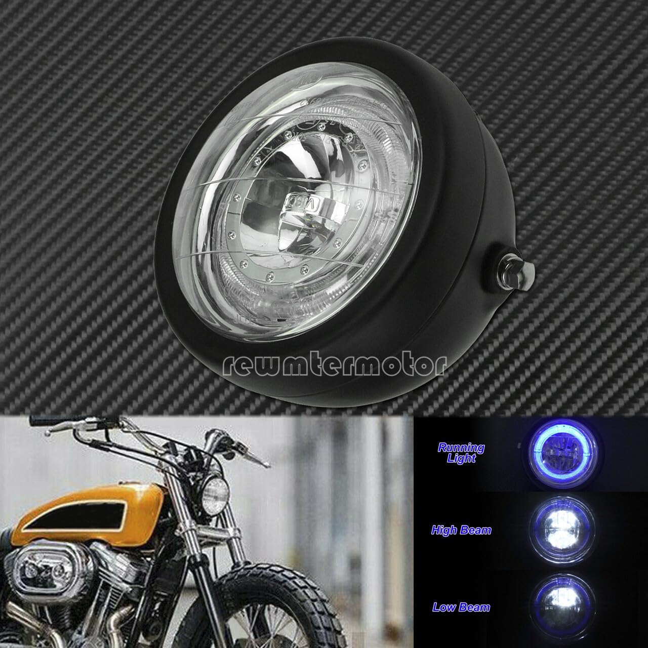 ya 6 8.24 baidi 6.5 Front Headlight Grill Blue Halo Lamp Fit for Harley Sportster Cafe Racer
