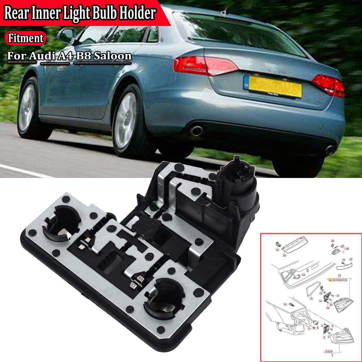 ya 7 8.24 baidi Left Rear Inner Light Bulb Holder 8K5945257B For Audi A4 B8 Saloon 2008-2011