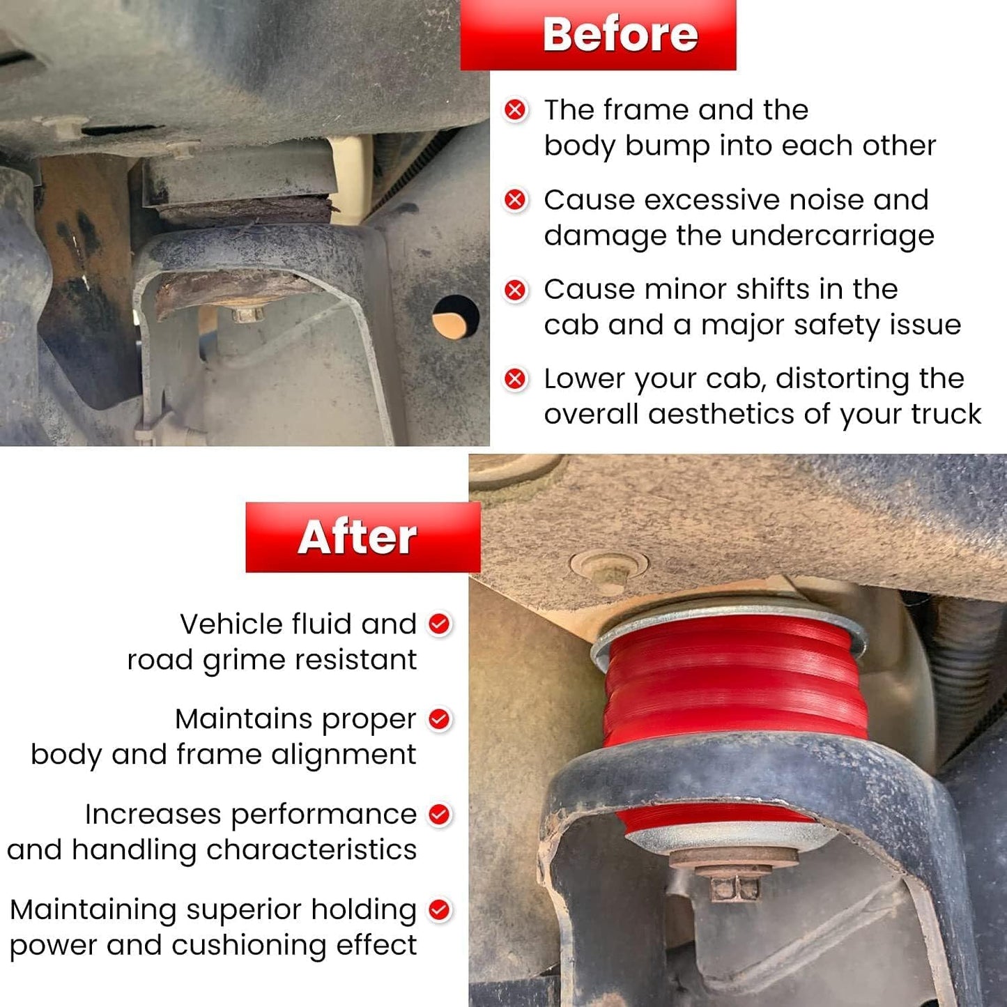 ya 2 8.15 Red Body Cab Mount Bushing Kit for 2008-2016 for Ford F250 F350 Super Duty 2WD 4WD