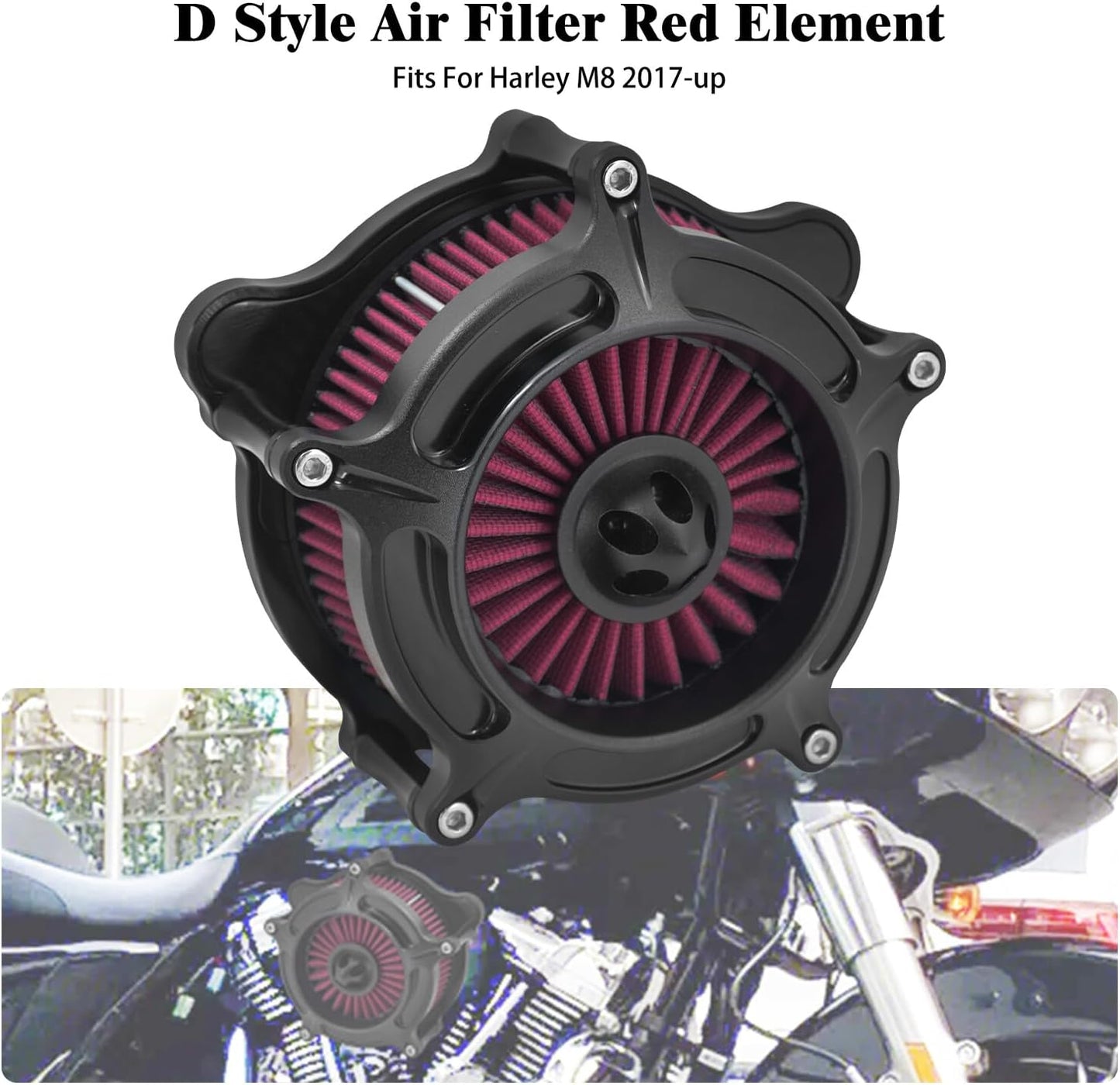 ya 5 8.10 Matte Black Air Filter Cleaner Red Intake for Harley Street Road Glide 2017-2025