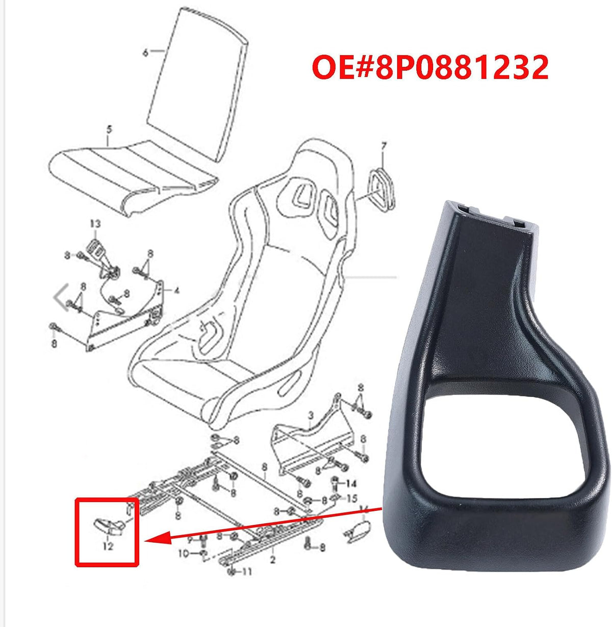 ya 4 8.8.2 for SEAT Adjustment Handle Lever Front Right Black for Audi A3 8P TT 8J R8 8P0881232