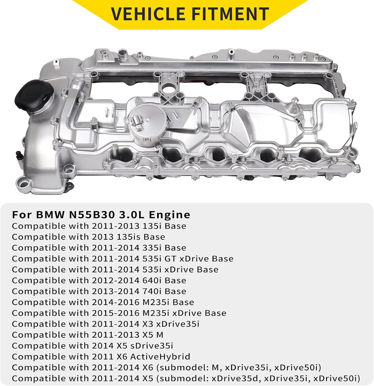 ya 11 9.14 baidiAluminum N55 Engine Valve Cover with Gasket Bolts Kit Replacement for BMW 335i