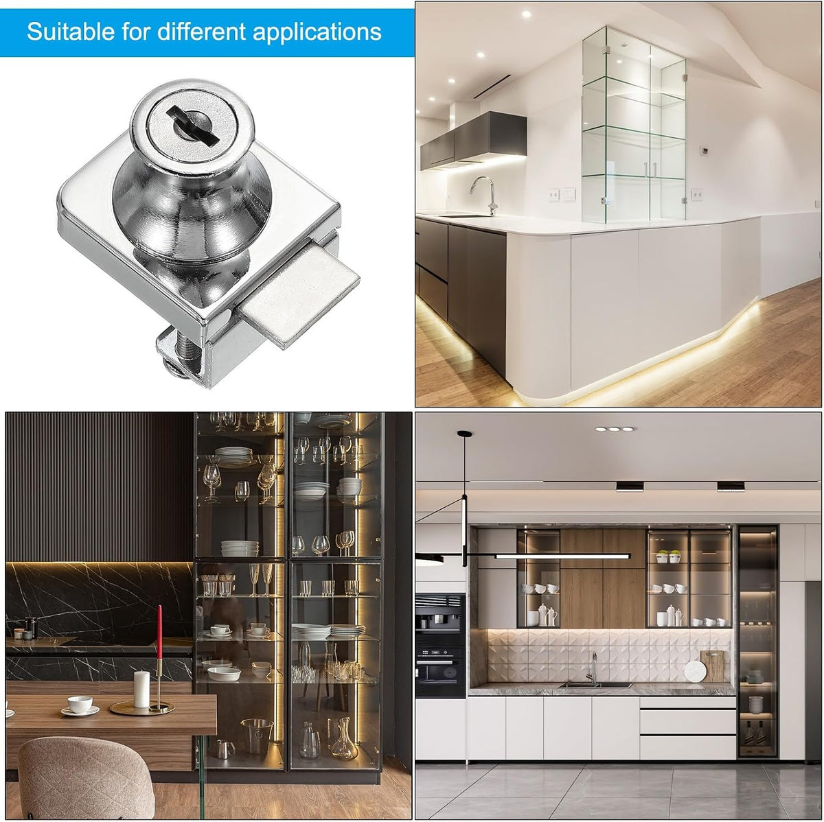 ya 26 10.21 baidi Glass Cabinet Lock, Keyed Different Single Swing Showcase Lock Thickened, Silver-2