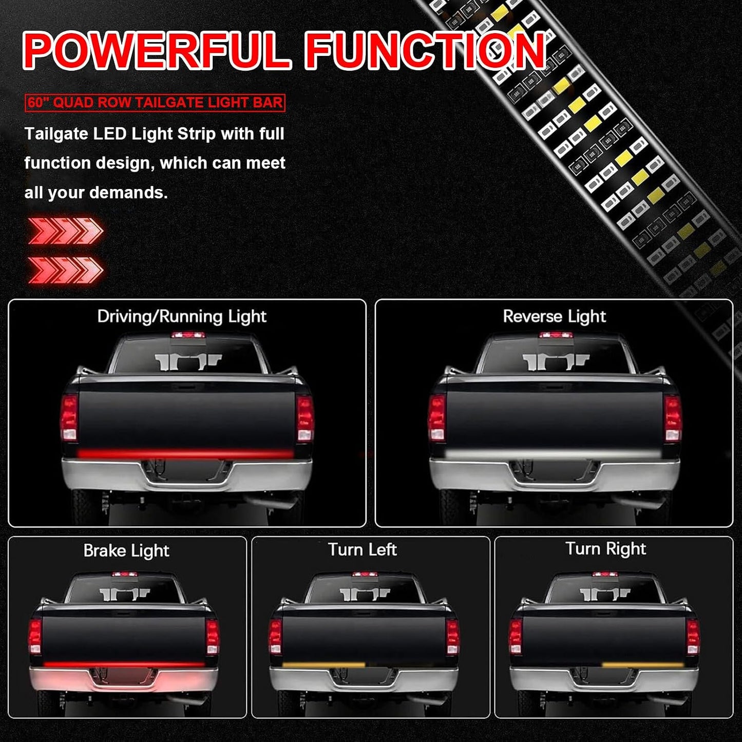 ya 4 8.24 baidi 624 LED Truck tailgate light bar reverse brake taillight signal light 60 * 4