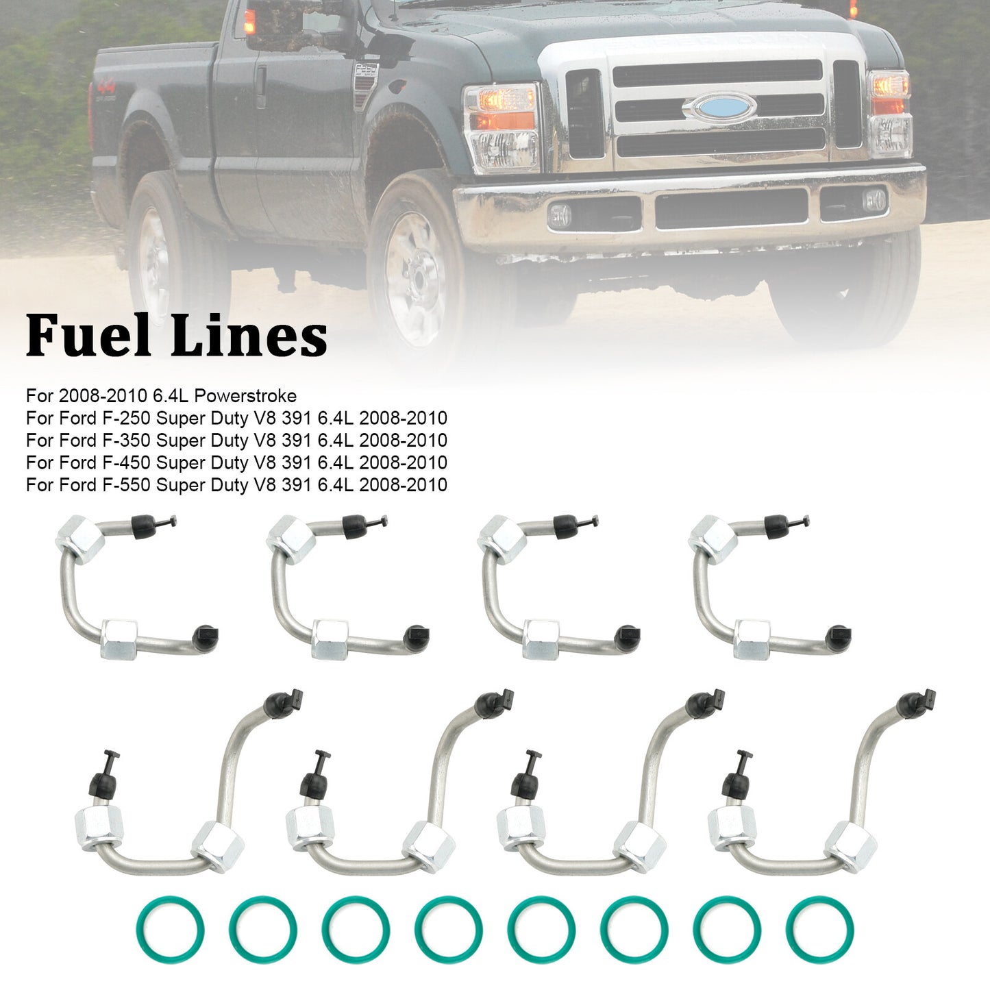 ya 1 8.5.1 8PCS Fuel Injector Install Kit w/ Injector Line for F250-F550 6.4 2008-10U1