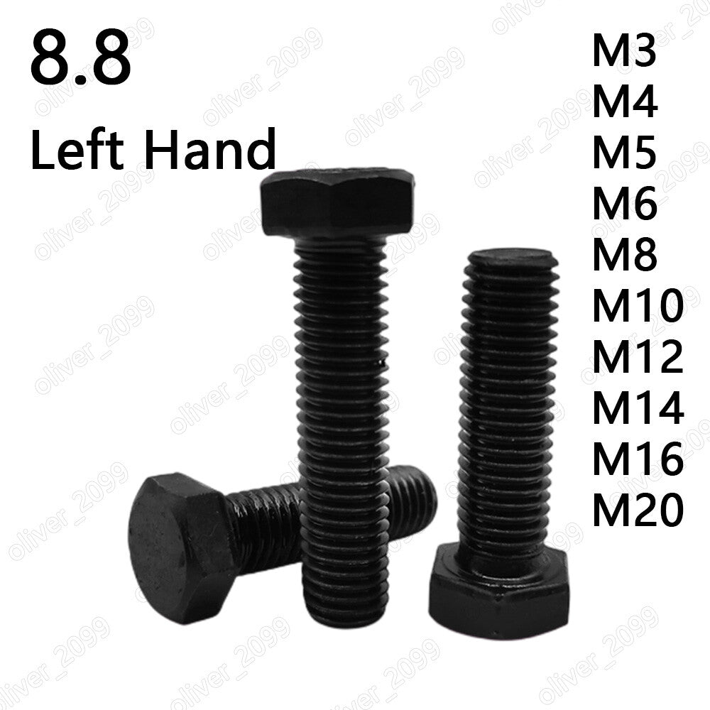 Black 8.8 Steel Hexagon Head Screws Left Hand Thread M3 M4 M5 M6 M8 M10 M12-M20