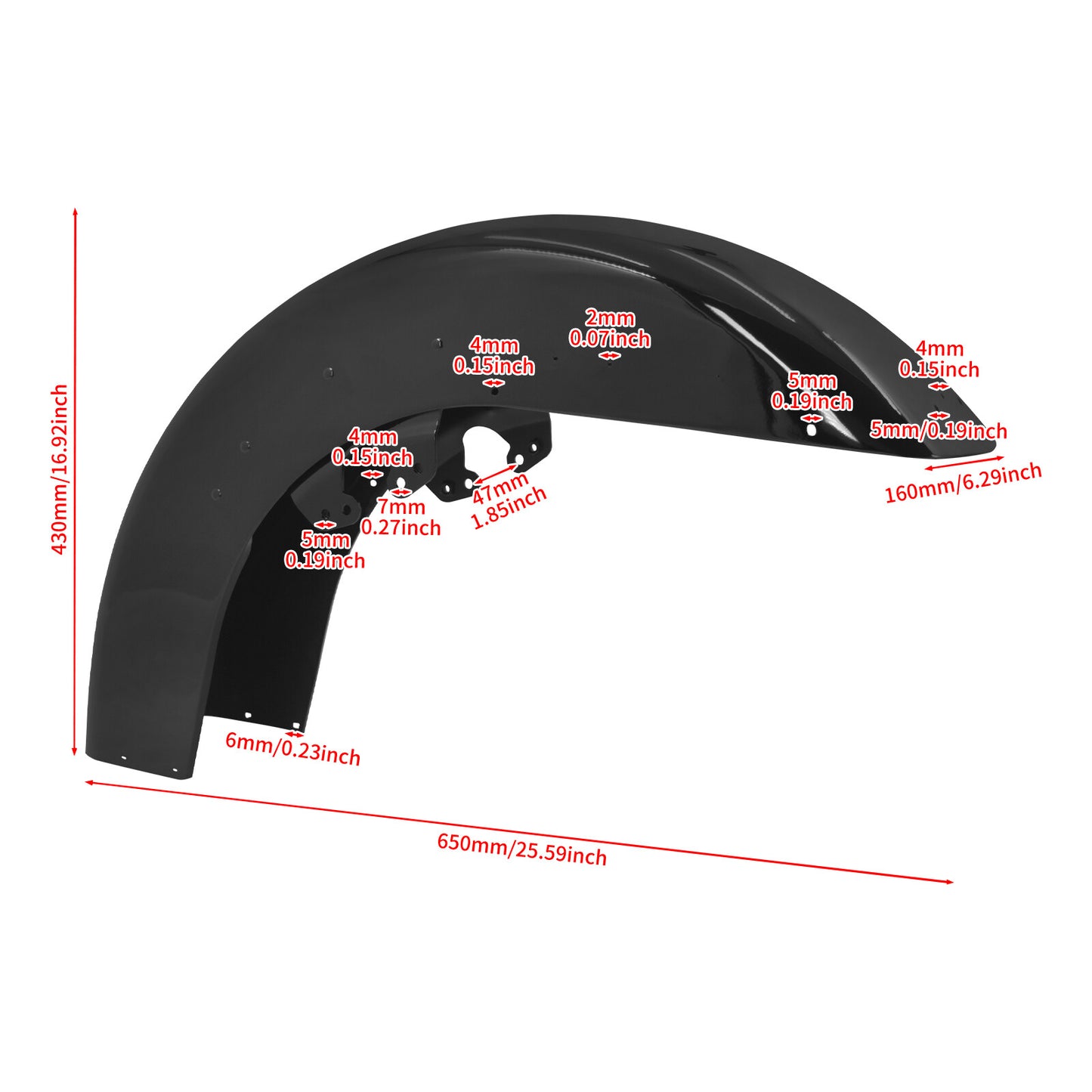 ya 5 8.7 Vivid Black Front Fender for Harley Street Glide 2014-2024 Road Glide 2015-2024