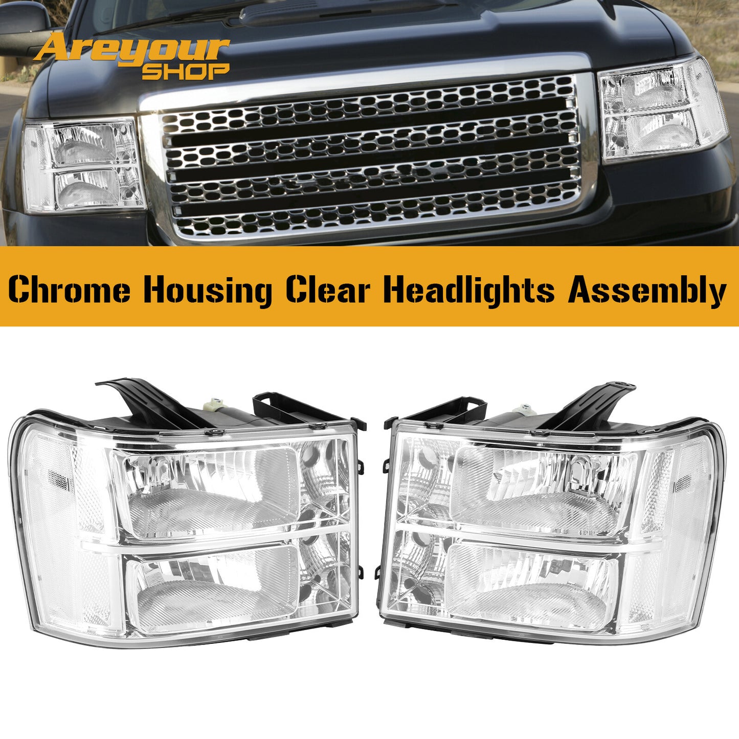 ya 1 8.5.1 Chrome Clear Headlights Assembly for GMC for Sierra 1500 2500HD 3500HD 2007~2014 B