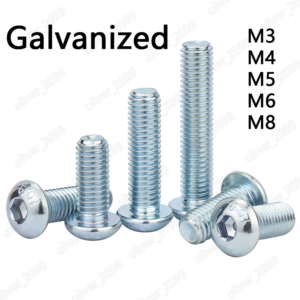 Galvanized Steel M3 M4 M5 M6 M8 Hex Socket Bolts Button Head Screws ISO7380