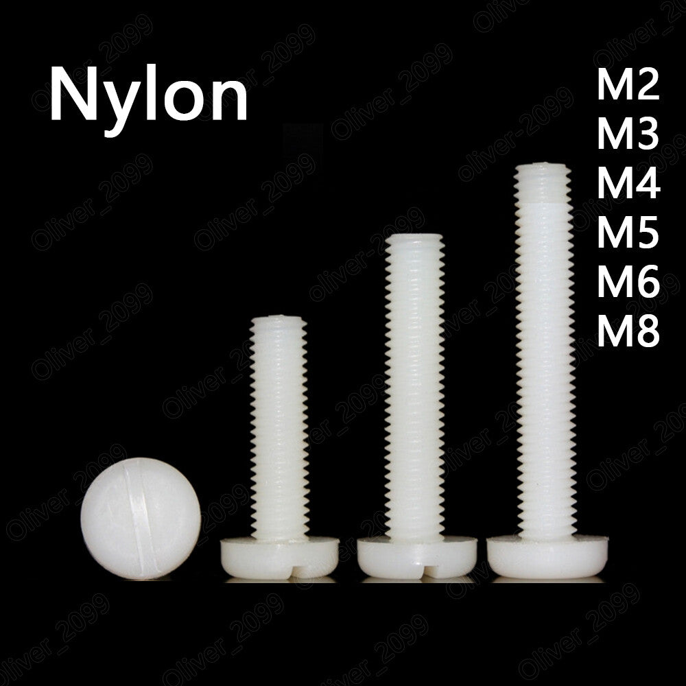 White Nylon Slotted Pan Head Screws M2 M3 M4 M5 M6 M8
