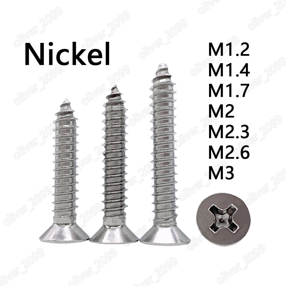 Nickeled Steel Phillips Countersunk Self Tapping Sheet Metal Screws M1.2 M2 M3
