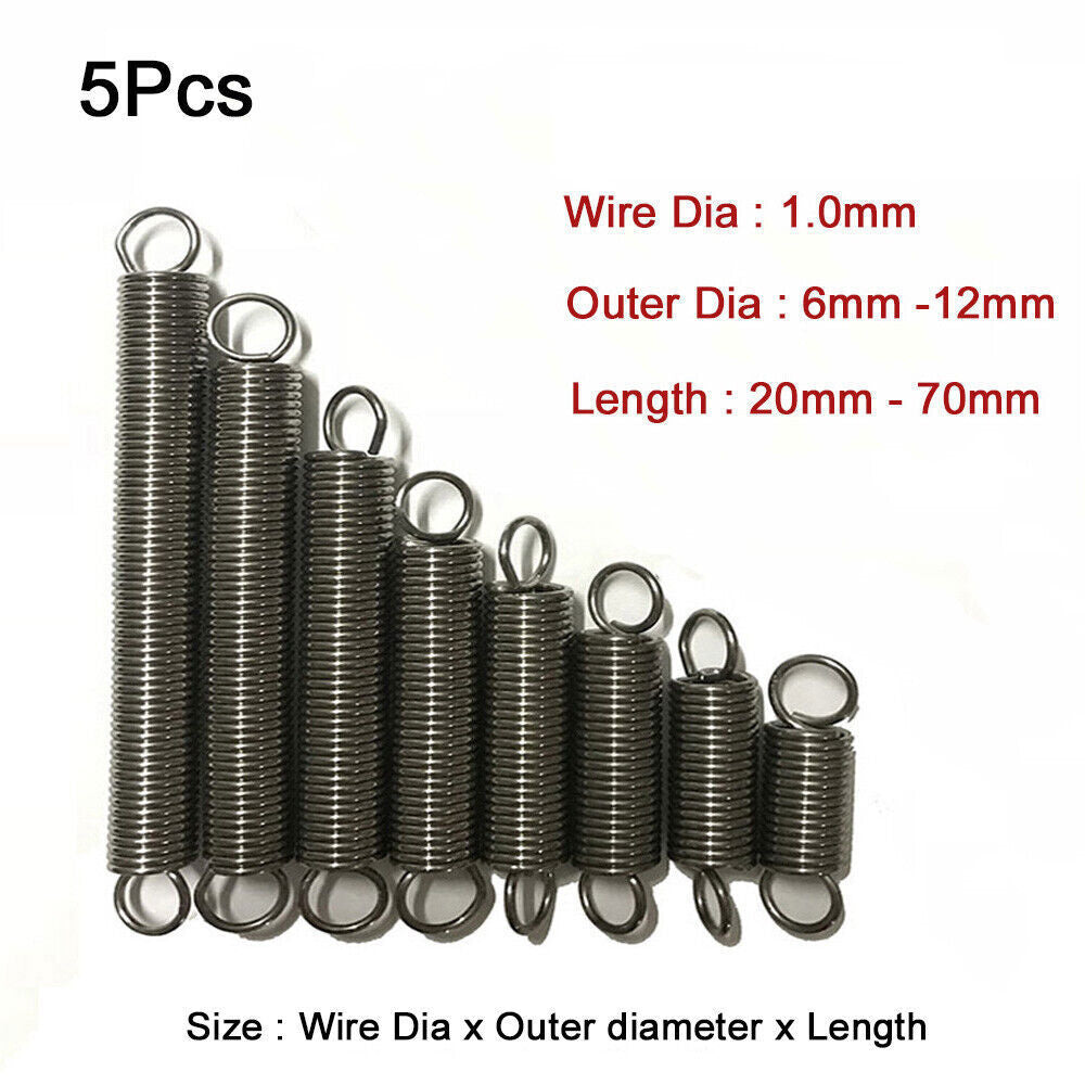 5 Pcs 304 Stainless Steel Expansion Extension Tension Spring Wire Dia 1.0mm