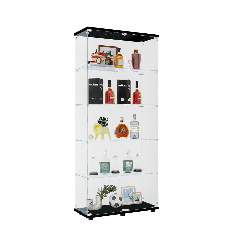 ya 28 Black Two Door Glass Cabinet Glass Display Cabinet with 5 Shelves