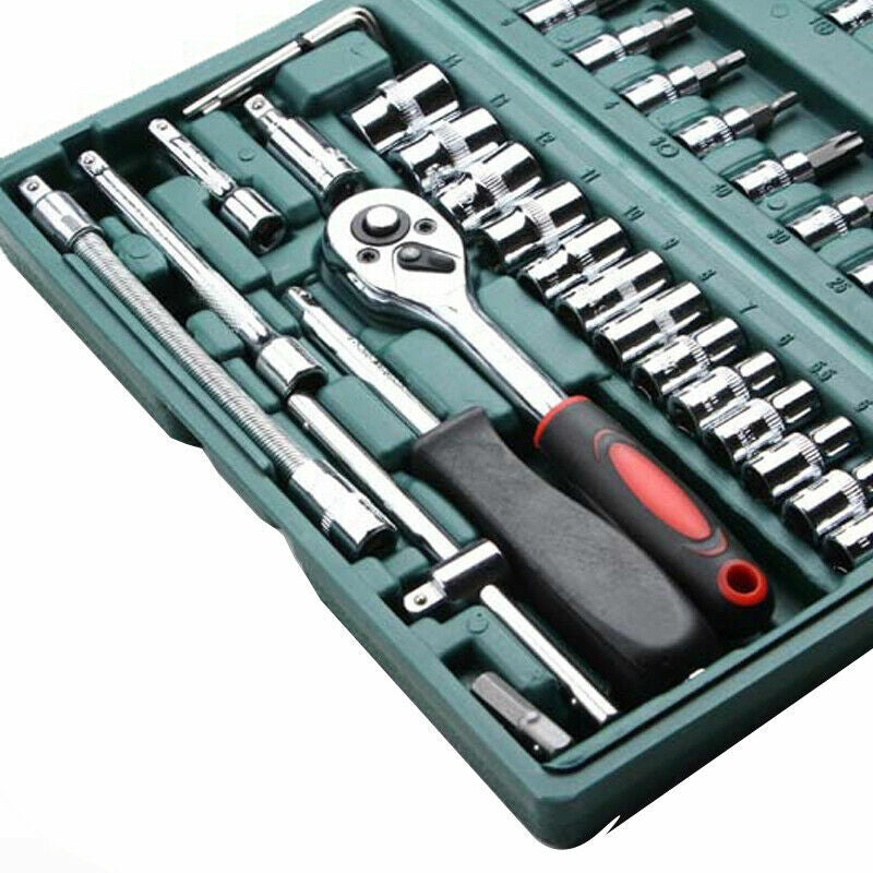 ya 26 46pcs Car Ratchet Torque Wrench Kit Hand Tools 1/4-Inch Socket Set Tool With Box