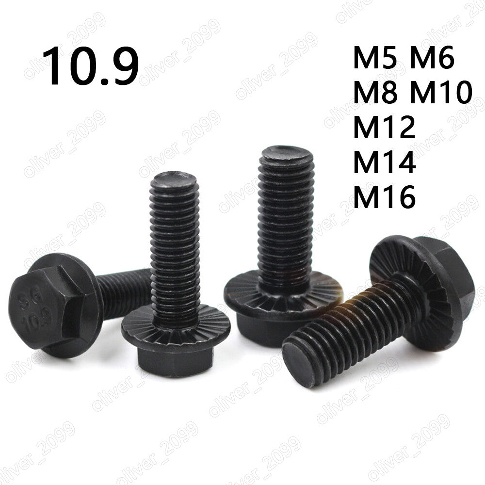 Black 10.9 Steel Hexagon Serrated Flange Bolts Heavy Series M5 M6 M8 M10 M12-M16