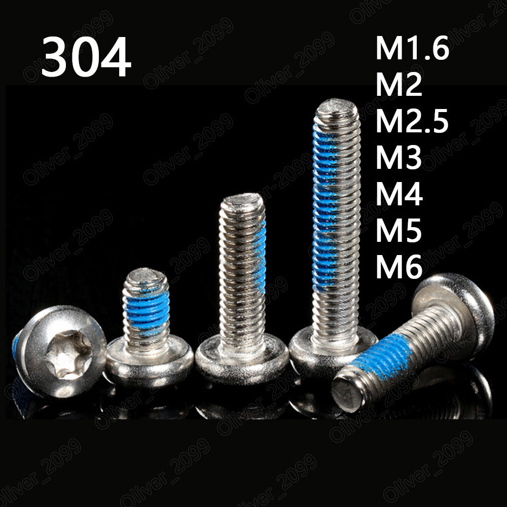 304 Stainless Steel Torx Soket Pan Head With Blue Patch Lock Screw M1.6 M2 M3-M6