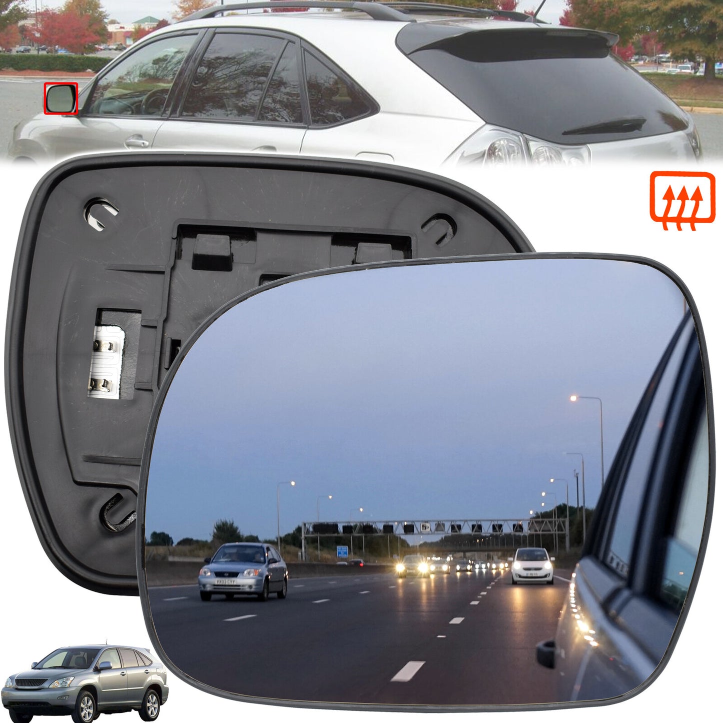 ya 3 6.25.2 for Lexus RX300 RX330 RX350 RX400H 2003-2008 Left Side Wing Mirror Glass Heated