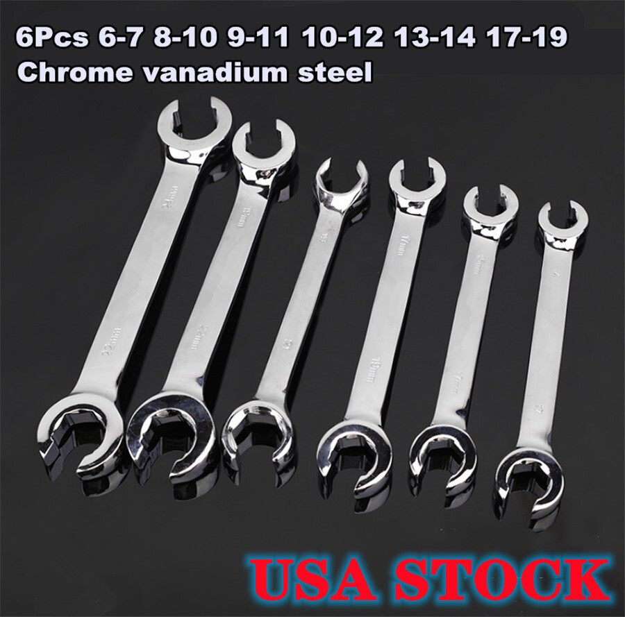 ya 1 7.3 6Pcs 6 Point Chrome Vanadium Steel 6mm-19mm Metric Flared Nut Spanner Wrench Set