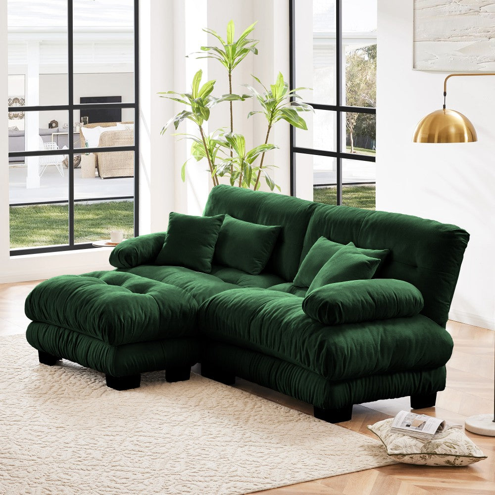 ya 28 Chenille Cloud Couch Sectional Sofa, Convertible Ottoman For Living Room Green