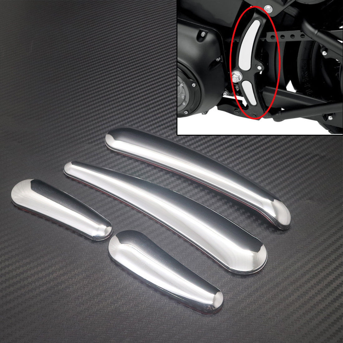 ya 7 6.11 Chrome Curved Swingarm Frame Cover Insert for Harley Softail Models 2008-2016