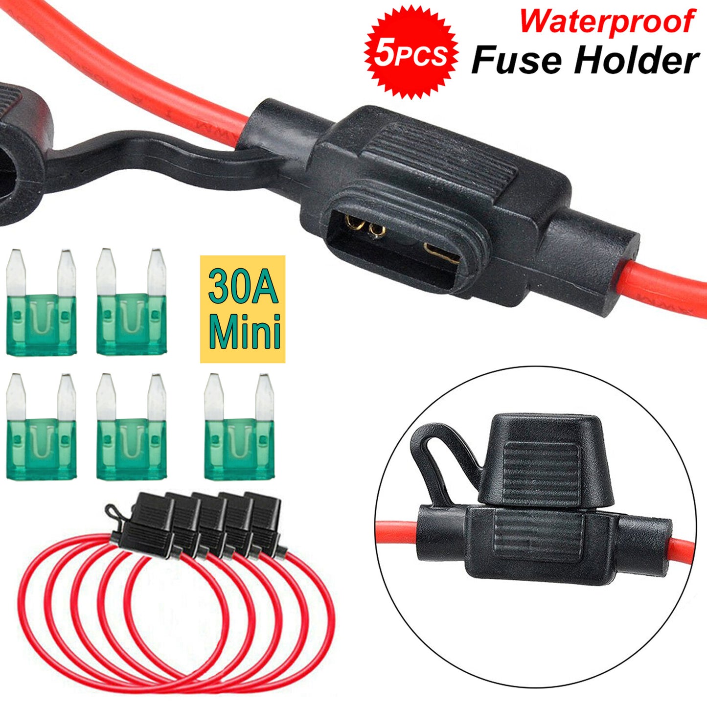 ya 6 6.13 5pcs car fuse holder 12V 12AWG 30A for Mini car fuses waterproof car