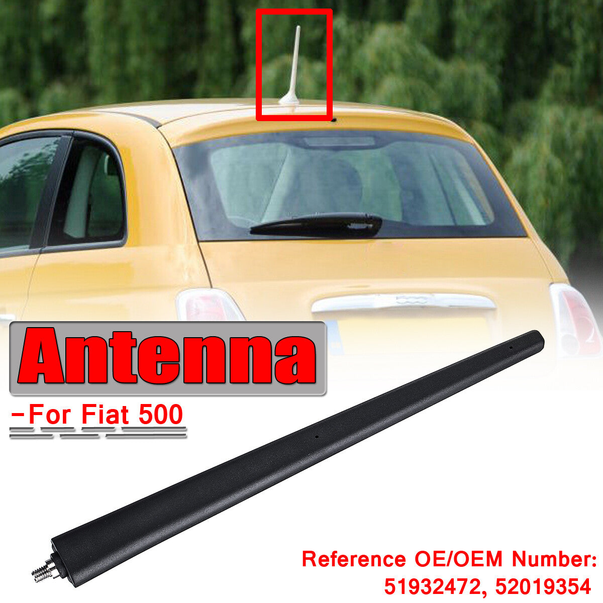 ya 3 6.25 Black Short Antenna Aerial Mast 51910790 52019353 Fit for for Fiat 500 2012-2019