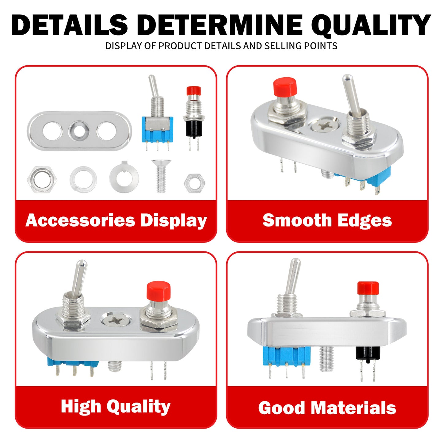 ya 1 7.4 Chrome Control Button Toggle Push Switch ON/OFF/ON For Universal 1 7/8 Handlebar
