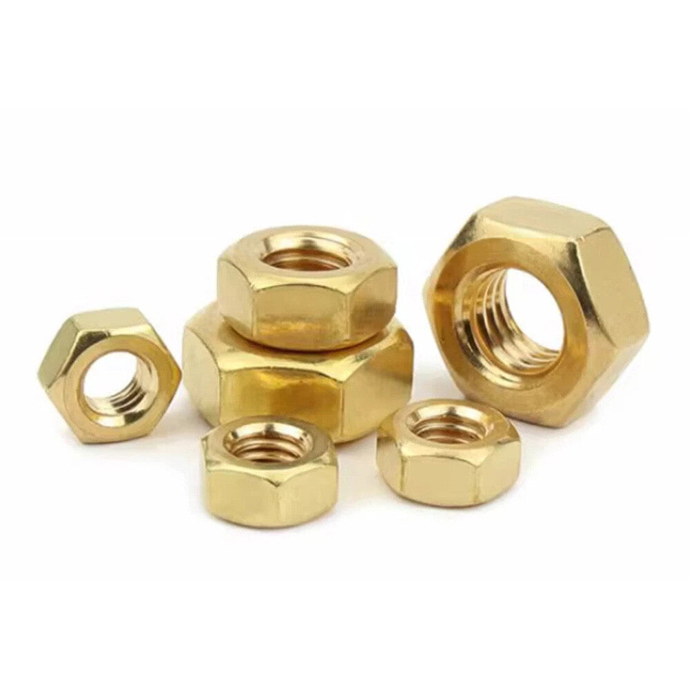 Solid Brass Hexagon Full Nuts for Bolts & Screws - Various Sizes M1.4,M1.6-M24