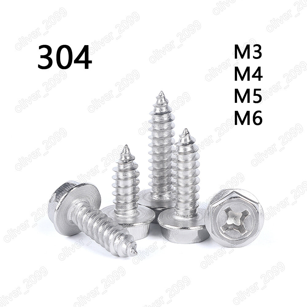 M3 M4 M5 M6 304 Stainless Steel Cross Recess Hex Flange Head Self Tapping Screws