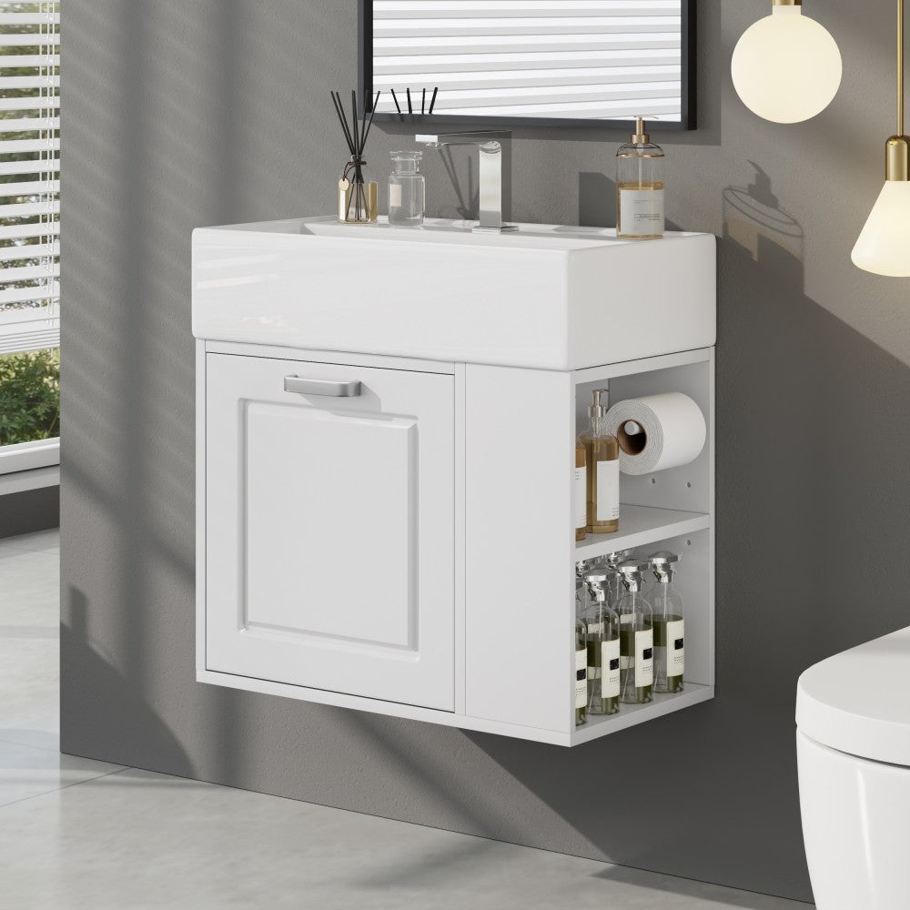 ya 28 21.8 Bathroom Vanity with Sink White ÿ Wall Mounted,Adjustable Shelf,Soft-Close