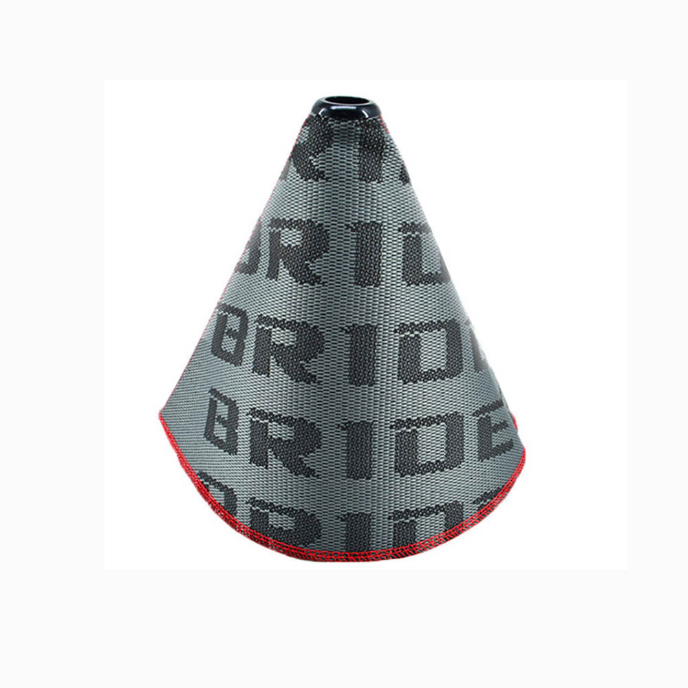 ya 1 7.9 Universal JDM Bride Canvas Shift Boot Gray Lever Knob Cover w/ Red Stitching