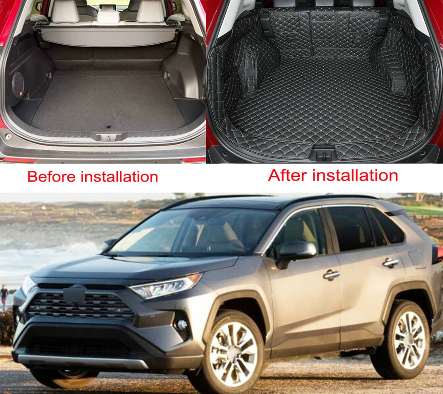 ya 7 6.10.3 Car Leather Boot Cargo Liner Tray Rear Trunk Floor Mat for RAV4 2019-2023
