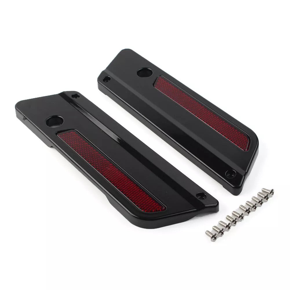 ya 12 5.21 Black saddle bag latch cover and red reflector for Harley Road King FLHR/I 1993-2013