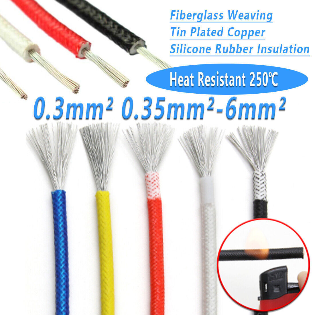Heat Resistant 250¡Í Fibreglass Cable 0.3mm 2~ 25mm 2 High Temp Parts Knit Wire