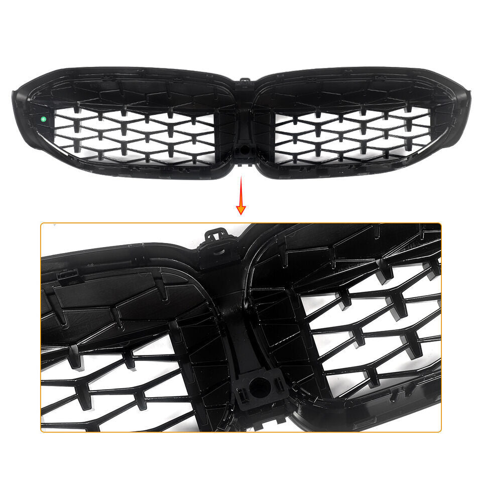 ya 10 10.28 Diamond Front Kidney Grill Grille For G20 330i M340i 2019-2022 Gloss Black