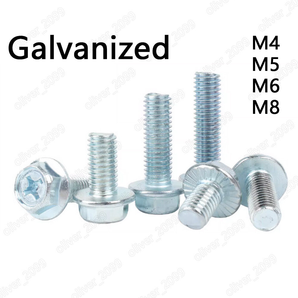 Galvanized Steel Phillps Hexagon Flange Head Screws Bolts M4 M5 M6 M8