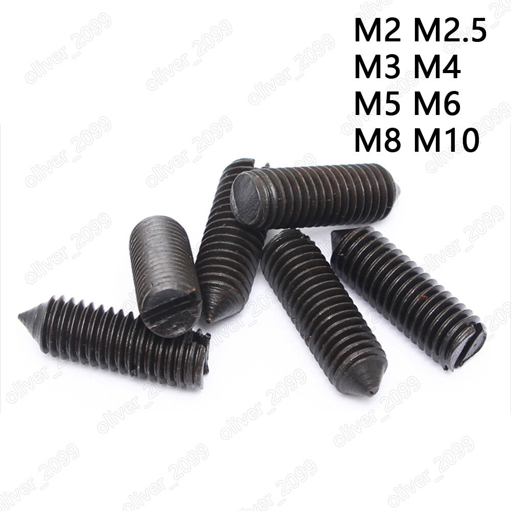 Black Steel Slotted Set Screws With Cone Point M2 M2.5 M3 M4 M5 M6 M8 M10