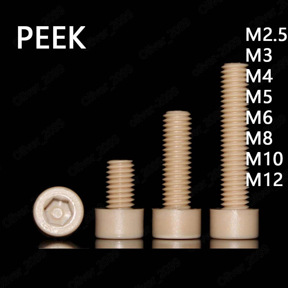 PEEK Plastic Hex Socket Bolts Cap Head Screws DIN912 M2.5 M3 M4 M5 M6 M8 M10 M12