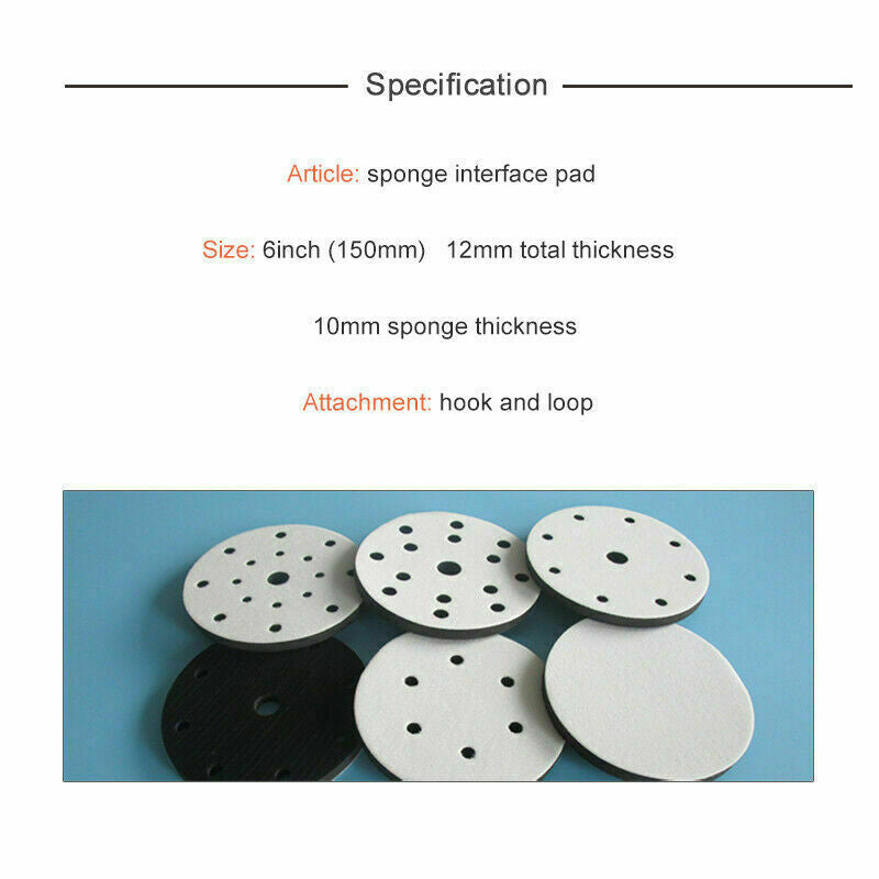 ya 14 5-Piece Pack of 6-inch Sponge Interface Pads, Hook and Loop Sanding Discs, Sander Support Pads