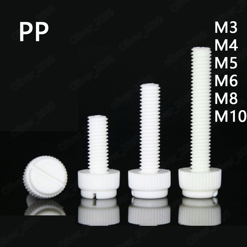 PP Polypropylene Plastic Slotted Cheese Knurled Head Hand Screws M3 M4 M5 M6 M8