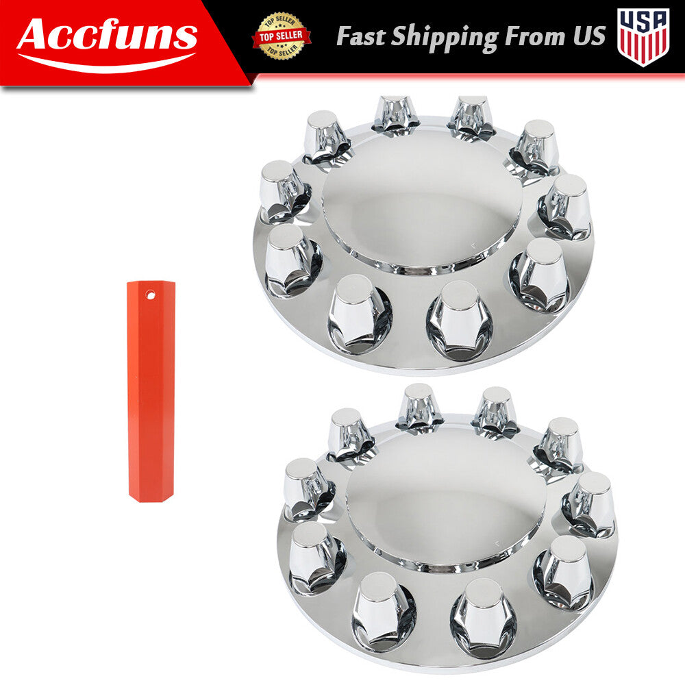 ya 1 7.4 Chrome front axle wheel covers with hub caps 33mm lug nuts for semi trucks 2-pack
