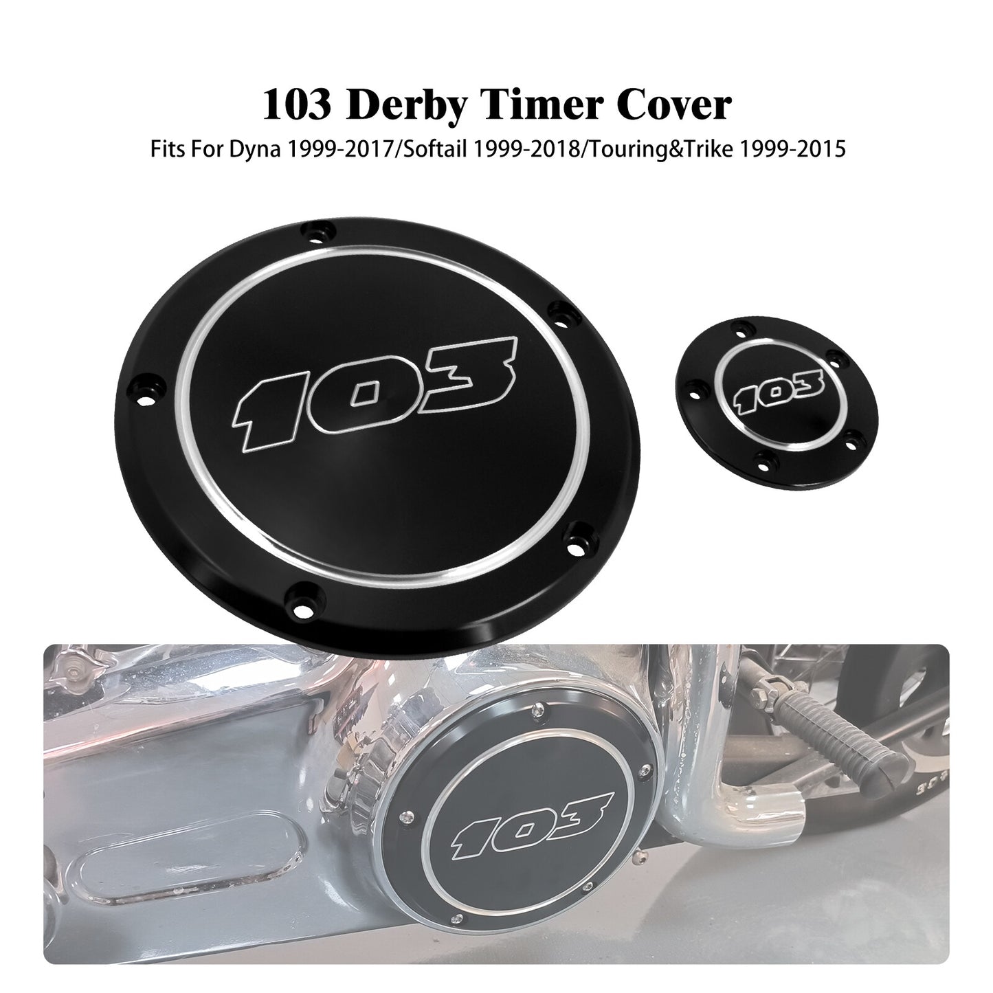 ya 1 7.4 Black 103 Derby Timing Timer Covers for Harley Touring Road Electra Glide 99-15