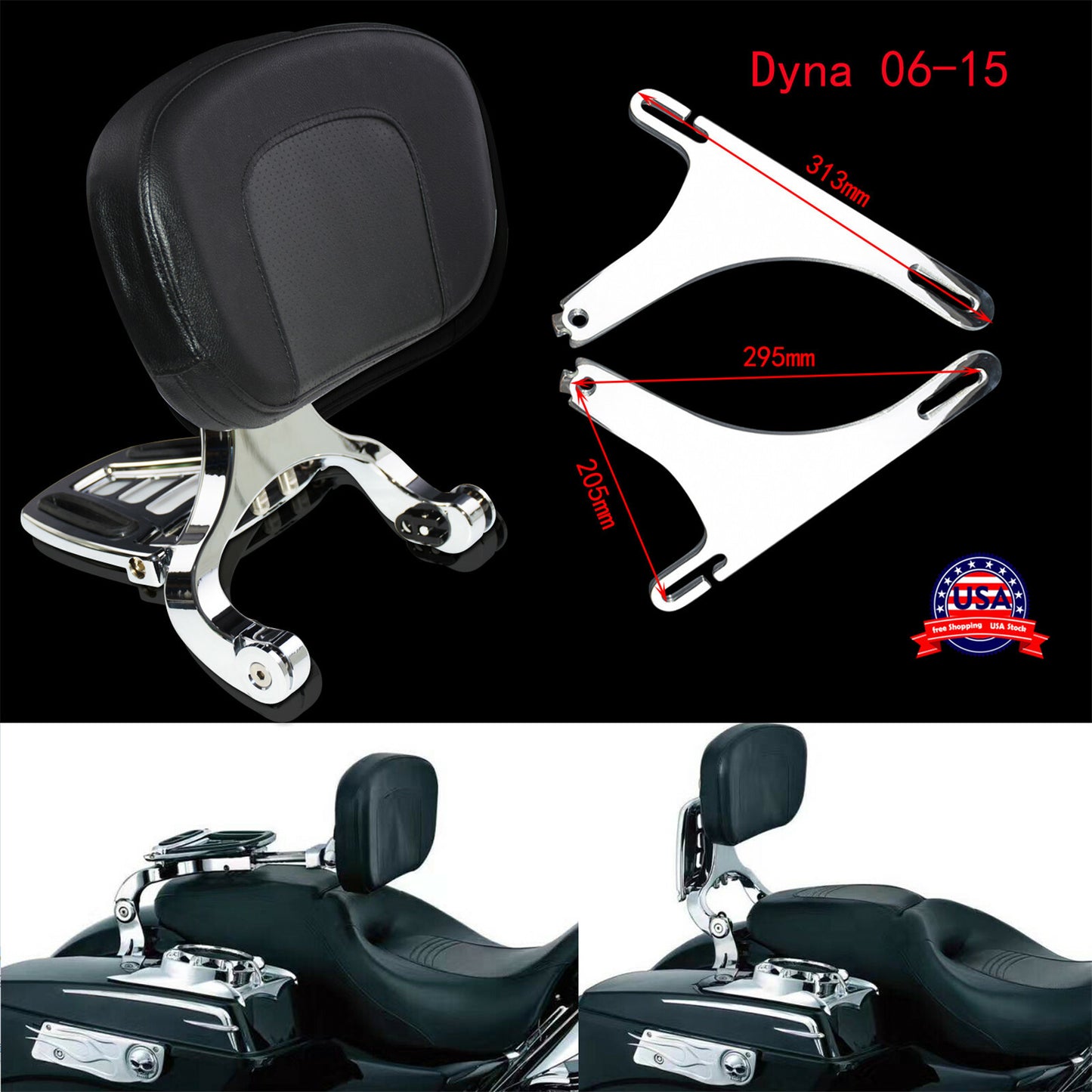 ya 3 6.25.3 Adjustable Multi-Purpose Driver & Passenger Backrest Fit for Harley Dyna 06-17