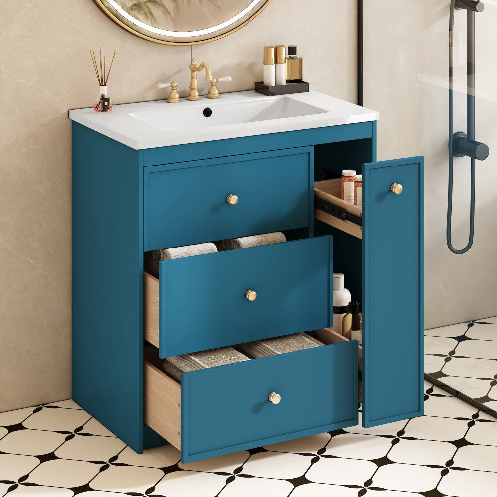 ya 28 For Home Blue 30'' Modern Bathroom Vanity with Ceramic Sink Combo,4 Drawers