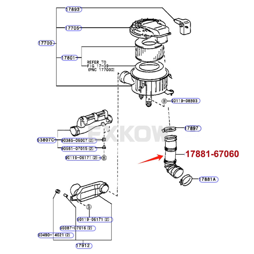 ya 5 8.7 NO.1 Air Purifier Hose for Toyota for Land Cruiser KZJ90 95 1KZ 1996 - 2008 17881-67060