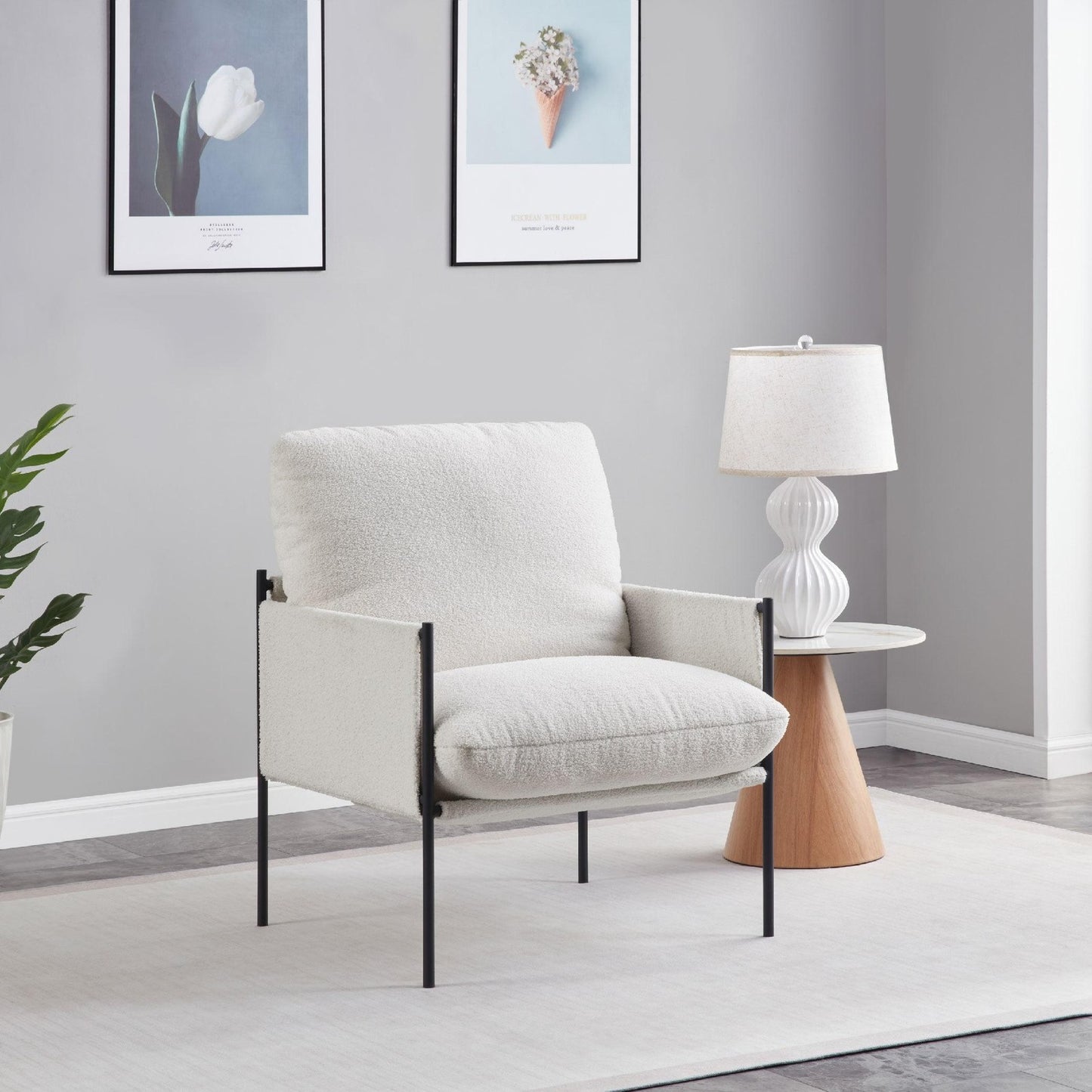 ya 28 Modern Accent Chair Comfy Chair with Removable Cushion Vanity Chair WithWhite