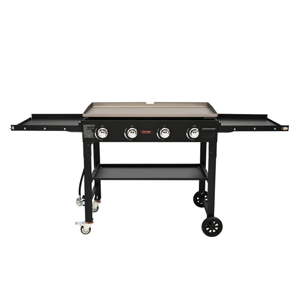 ya 28 Black 36 Commercial Griddle on Cart,4-Burners LPG Gas,60,000 BTU,Side Shelves