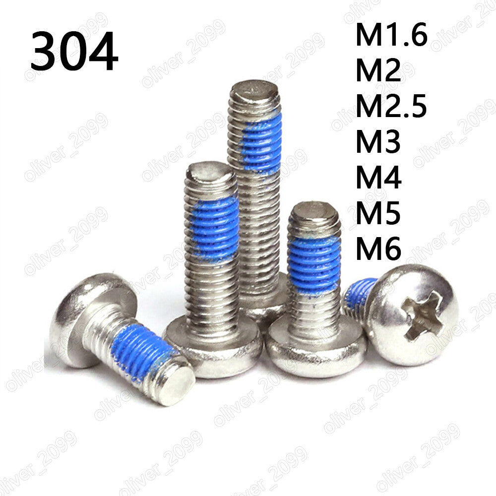 304 Stainless Steel Phillips Cross Pan Head With Blue Patch Lock Screws M1.6-M6