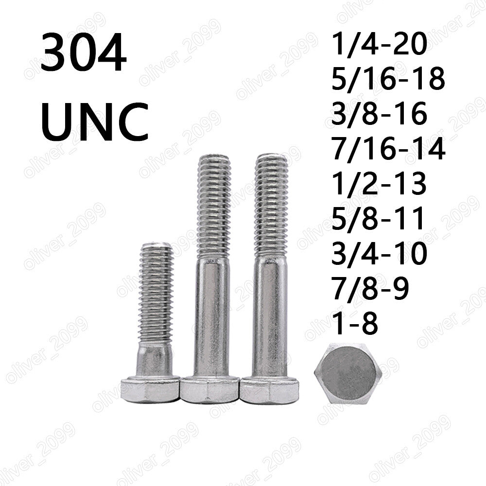 304 Stainless Steel Hexagon Head Bolts Partial Thread 1/4 5/16 3/8 7/16 1/2 5/8